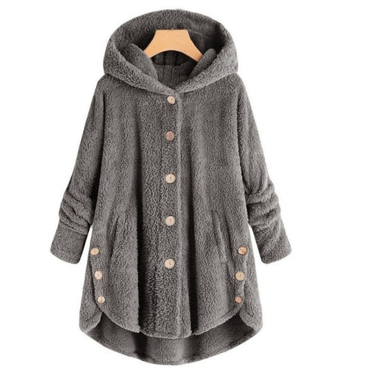Button Plush Irregular Solid Color Coat (Color:Dark Gray Size:L) - Hoodie by PMC Jewellery | Online Shopping South Africa | PMC Jewellery